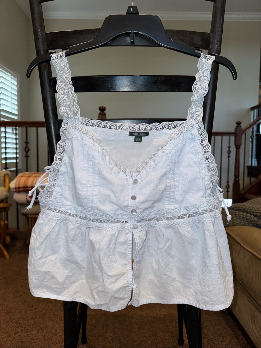 Wild Fable Light Blue Lace Trim Button-Front Camisole